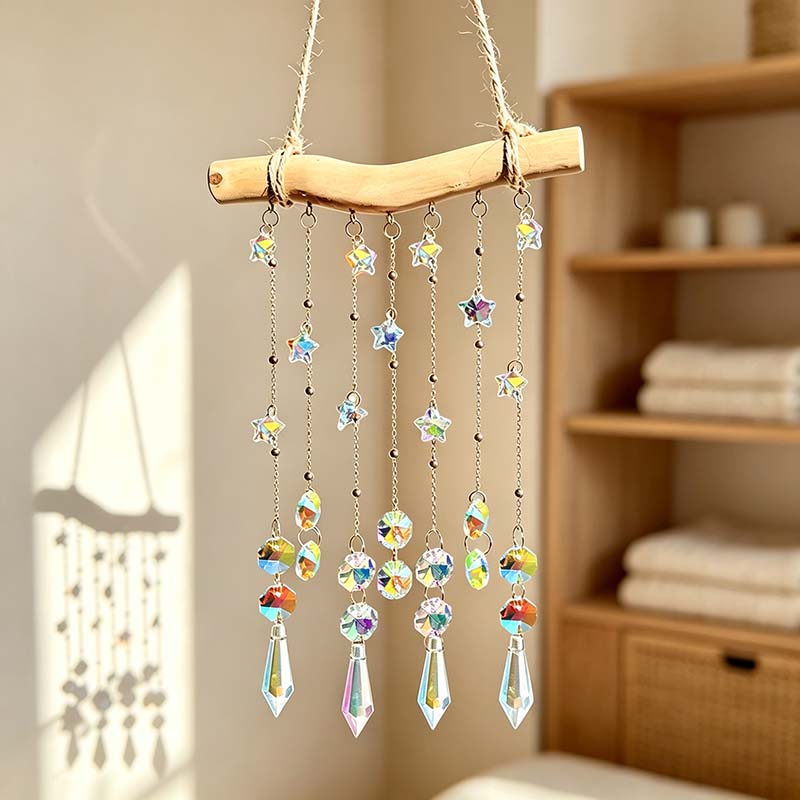 CouldNook Wood Bar Crystal Suncatcher - Star Bead Strands