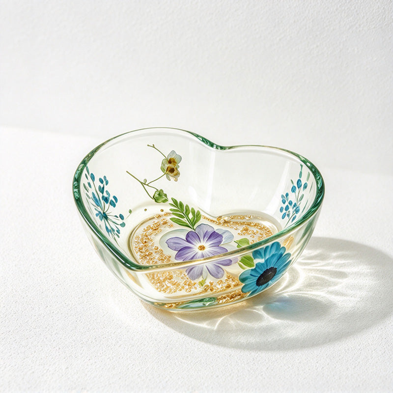CouldNook Heart Jewelry Tray - Clear Resin and Embedded Flower Details