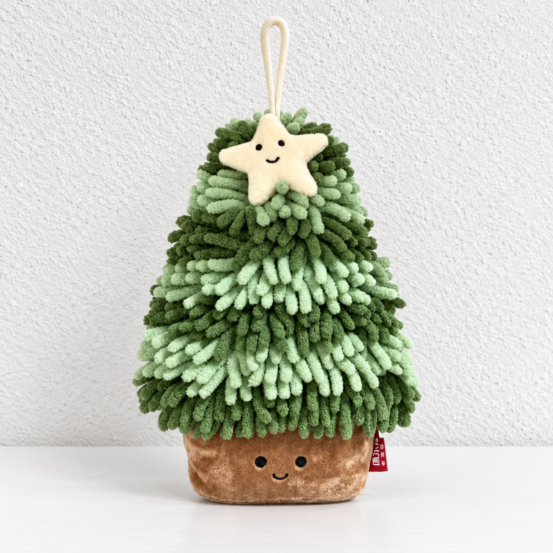 Christmas Tree Chenille Hand Towel with Smiling Star