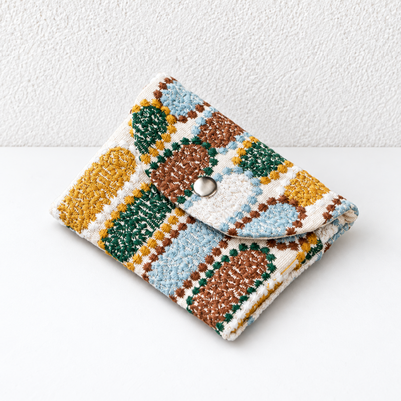 CouldNook Embroidered Card Pouch - Curved Flap And Snap Closure