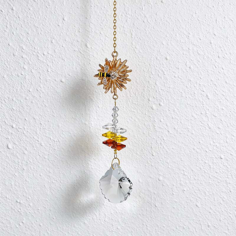 CouldNook Bee Motif Suncatcher - Floral Details And Faceted Pendant Strand