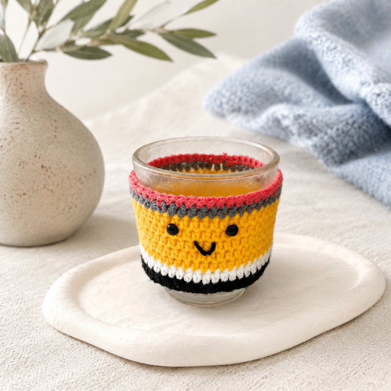 CouldNook Yarn Drinking Glass Sleeve - Striped Smiling Design