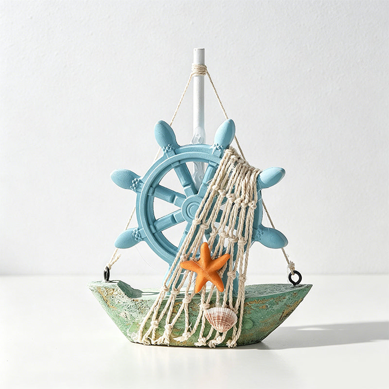 CouldNook Vintage Nautical Helm Decor - Coastal Boat Steering Ornament