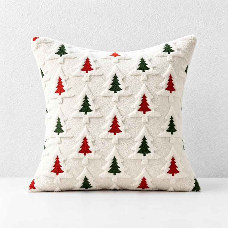 CouldNook Christmas Tree Cushion Cover - Raised Motifs Across A Textured Front