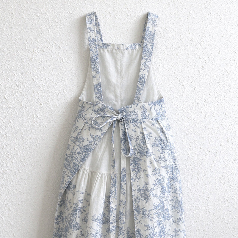 CouldNook Floral Fishtail Apron - Blue Cotton Ruffled Hem
