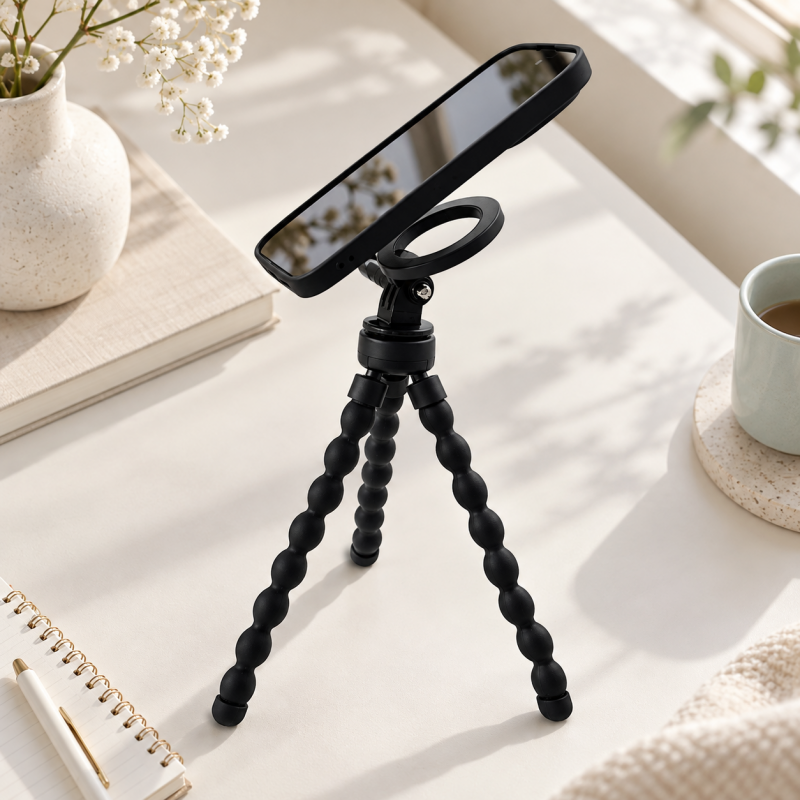 CouldNook Flexible Phone Tripod - Magnetic Ring Mount and Articulated Black Legs