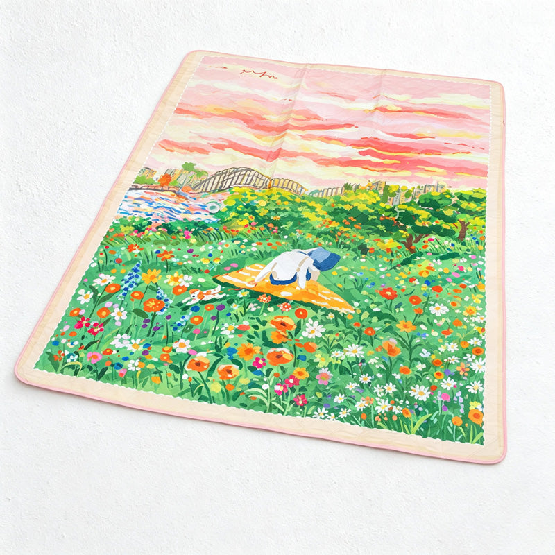 CouldNook Meadow Print Picnic Mat - Pink Carry Handle