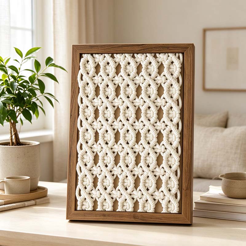 CouldNook Framed Cotton Wall Art - Knotted Patterns and Rectangular Border