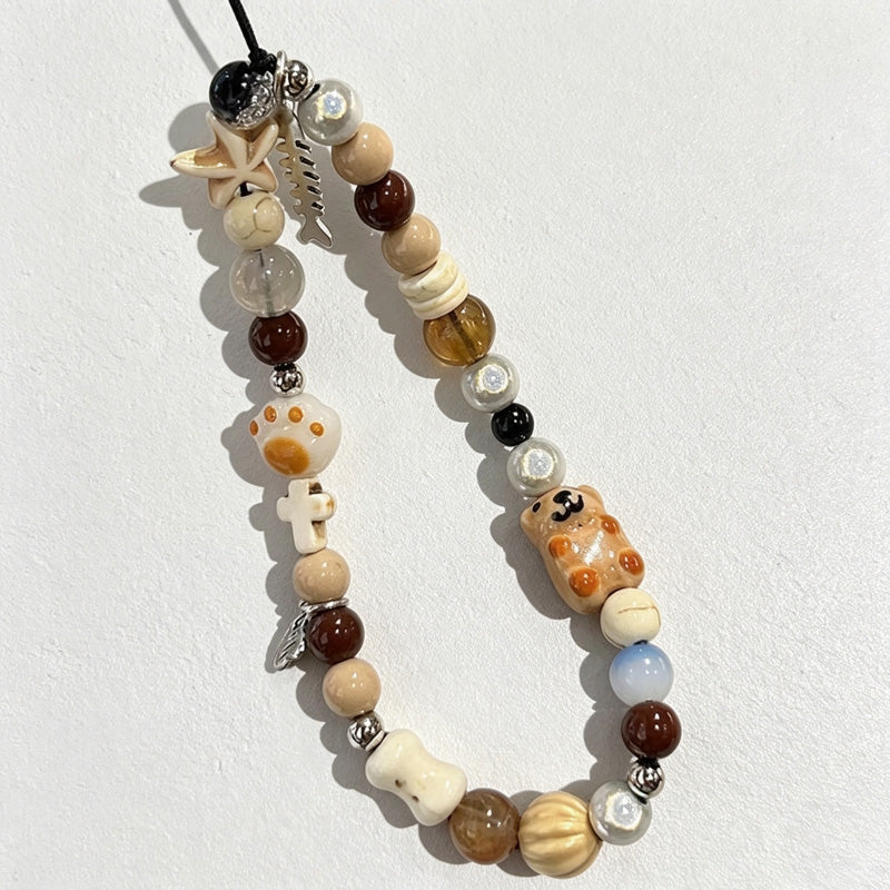 CouldNook Dog and Fishbone Beaded Phone Charm - Loop Cord Attachment