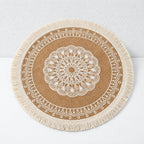CouldNook Round Jute Placemat - Mandala Print and Decorative Trim