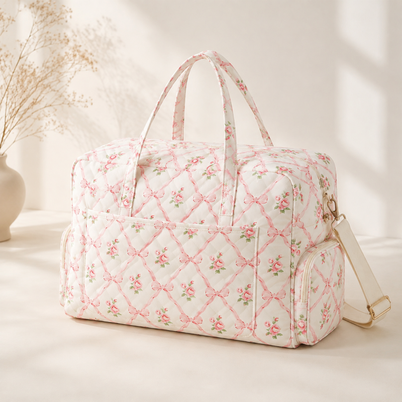 CouldNook Floral Quilted Travel Bag Set - Bow Print Organizers
