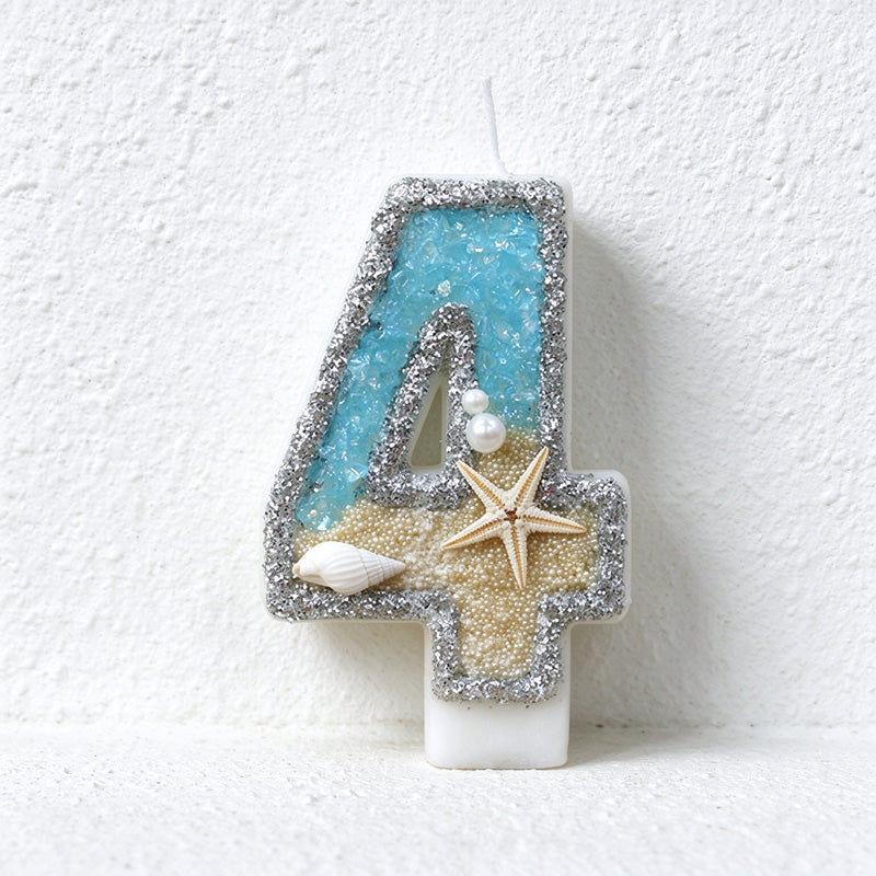 Beach Number Birthday Candle with Starfish and Shell Details