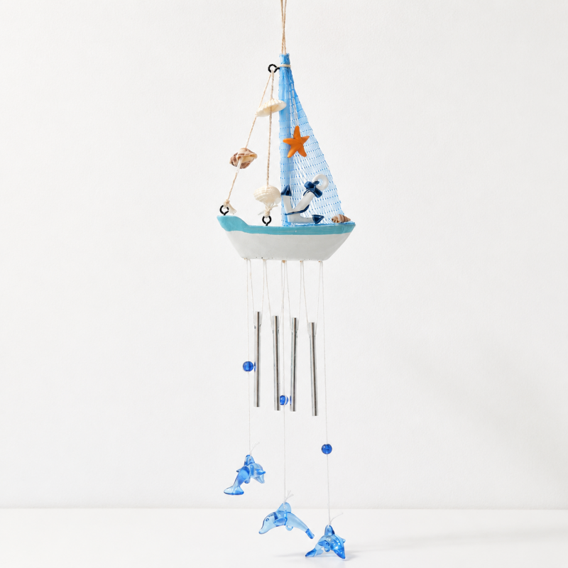 CouldNook Wooden Sailboat Wind Chime - Nautical Hanging Designs