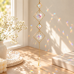 CouldNook Diamond Frame Suncatcher - Open Gold-Toned Shapes and Suspended Faceted Drops