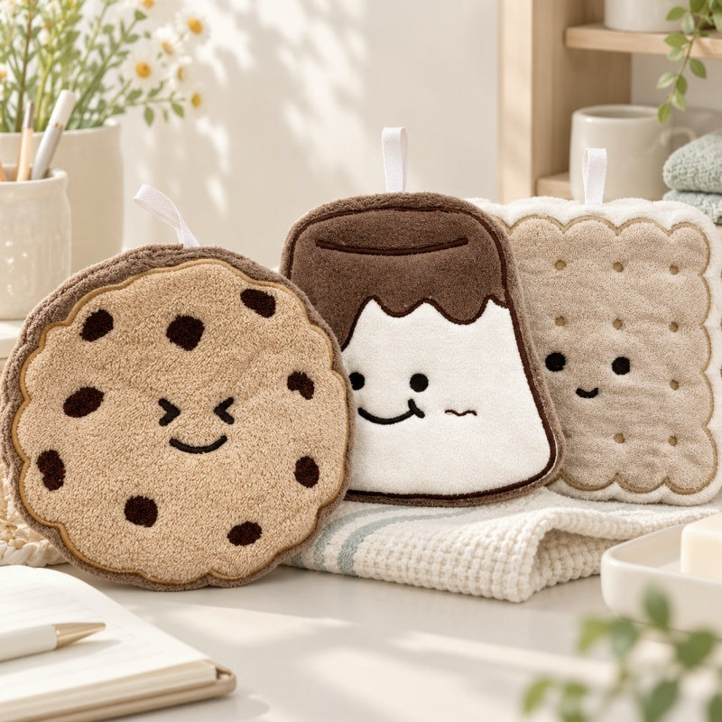 CouldNook Dessert Hand Towel - Smiling Cookie Biscuit and Pudding