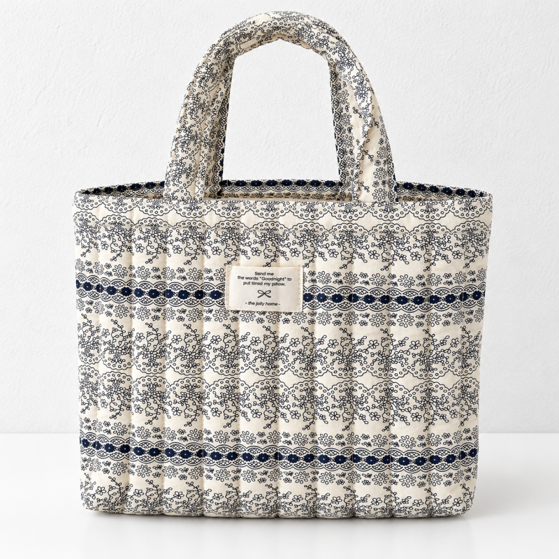 CouldNook Floral Cotton Handbag - Quilted Stitching And Short Fabric Handles
