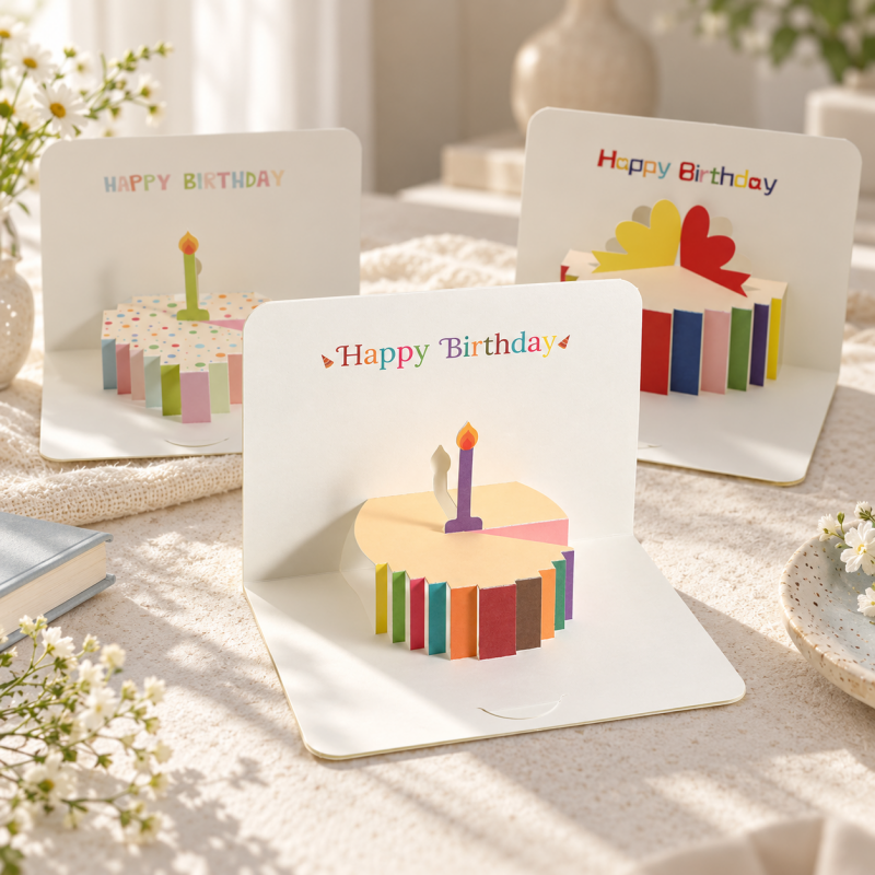 CouldNook Birthday Pop-Up Card - Colorful Round Centerpiece and Minimal White Pages