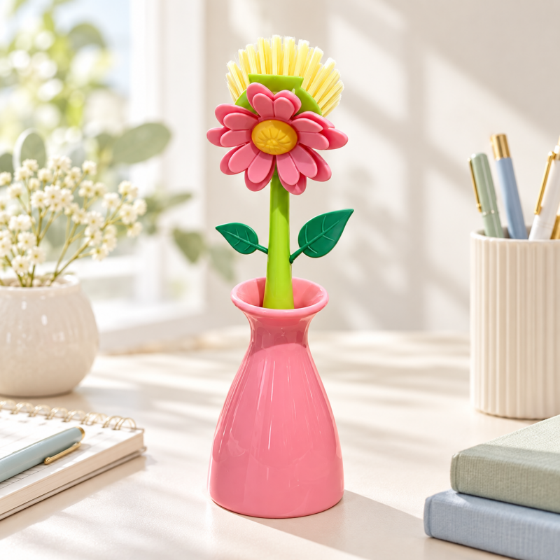 CouldNook Flower Dish Brush - Leafy Stem Handle And Vase Holder