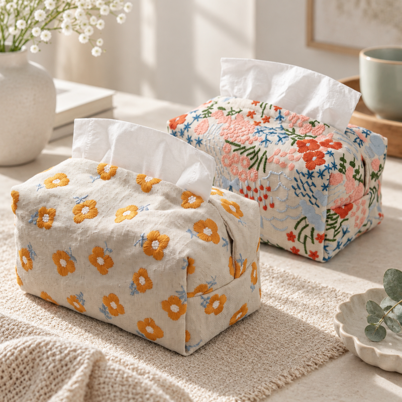 CouldNook Floral Fabric Tissue Holder - Quilted Box Cover