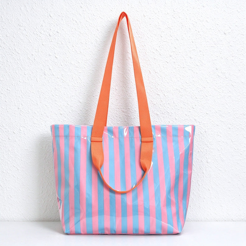 Glossy Striped Shoulder Tote