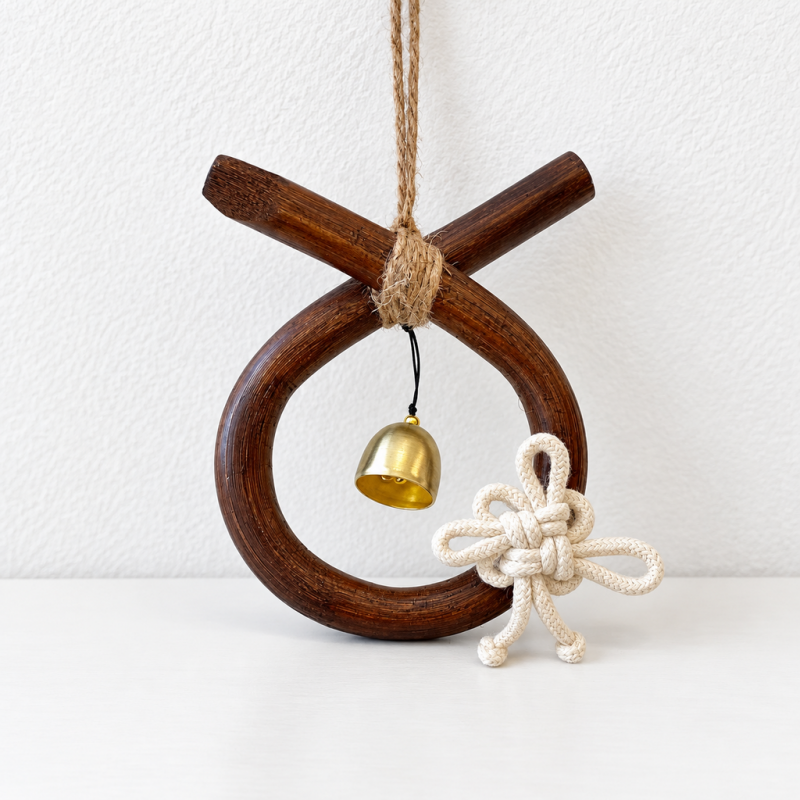 CouldNook Rattan Bell Wind Chime - Looped Frame And Knotted Cord
