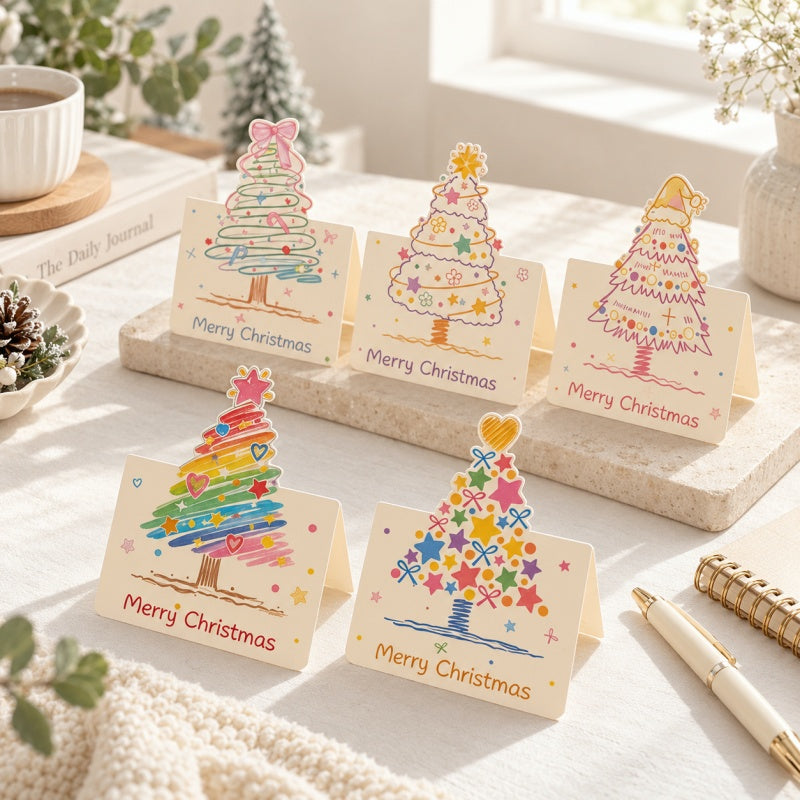 CouldNook Pastel Christmas Tree Greeting Card - Shaped Painted Top
