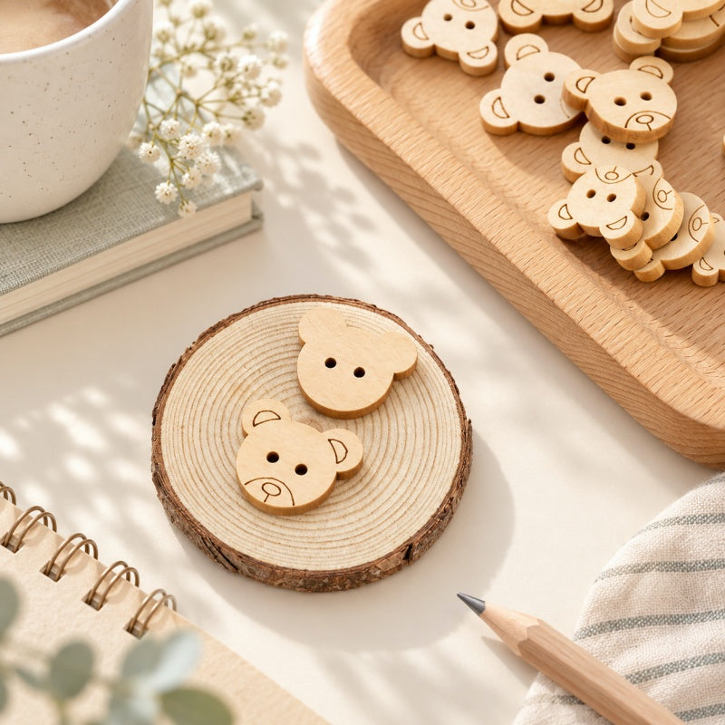 CouldNook Bear Head Wood Buttons - Two Holes and Rounded Ears