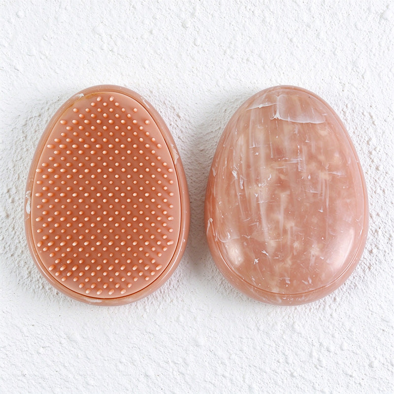 Marbled Egg-Shaped Palm Hairbrush with Rounded Pins