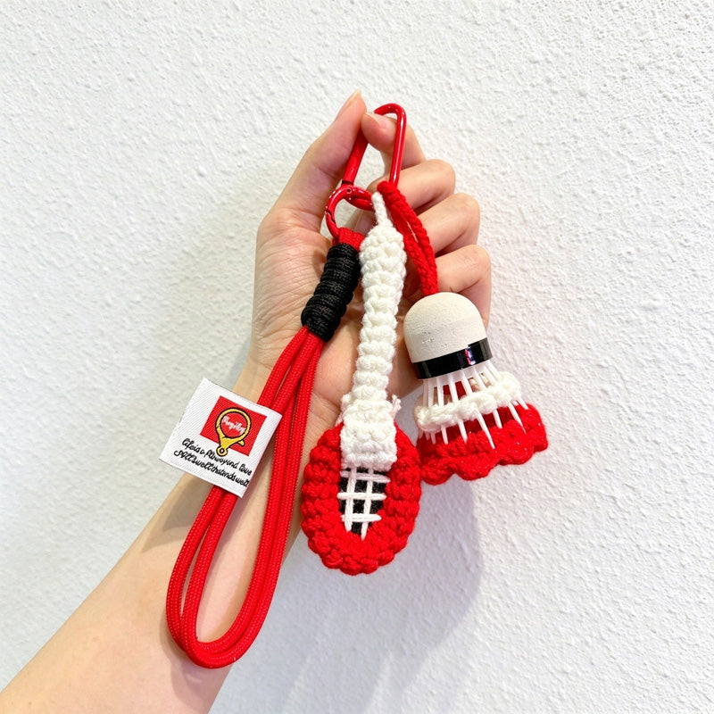 Badminton Racket and Shuttlecock Keychain with Cord Loop