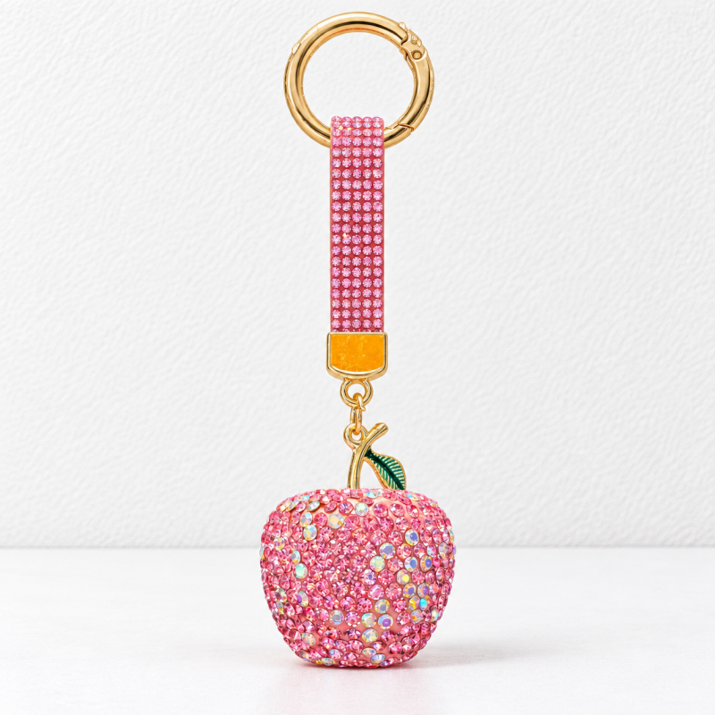 CouldNook Apple Keychain - Dimensional Rhinestone Fruit and Small Leaf Detail