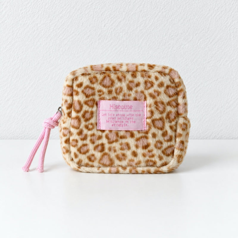CouldNook Leopard Print Cosmetic Pouch - Plush Body and Cord Pull
