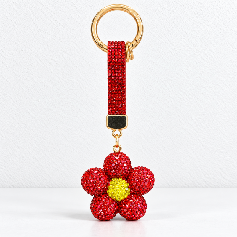CouldNook Flower Keychain - Rhinestone Petals and Coordinating Decorative Strap