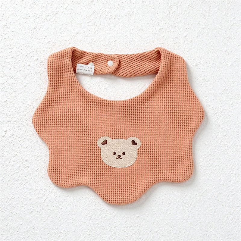 Bear Embroidered Baby Bib with Waffle Texture