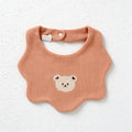 Bear Embroidered Baby Bib with Waffle Texture