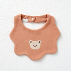 Bear Embroidered Baby Bib with Waffle Texture