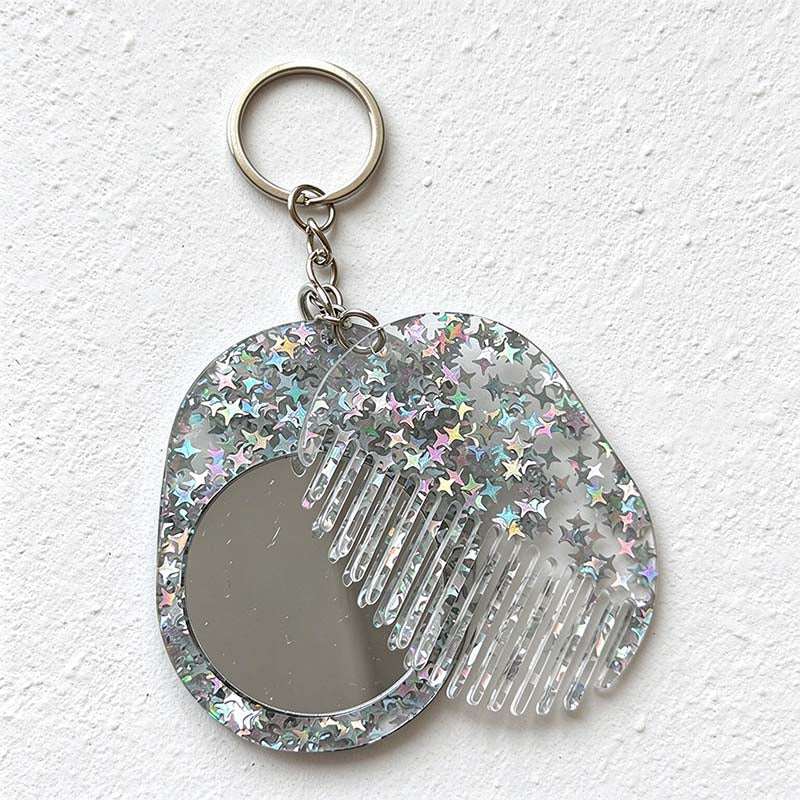 CouldNook Oval Mirror Comb Keychain - Patterned Pair