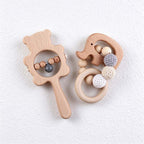 CouldNook Wooden Rattle - Animal Outlines and Crochet Bead Accents