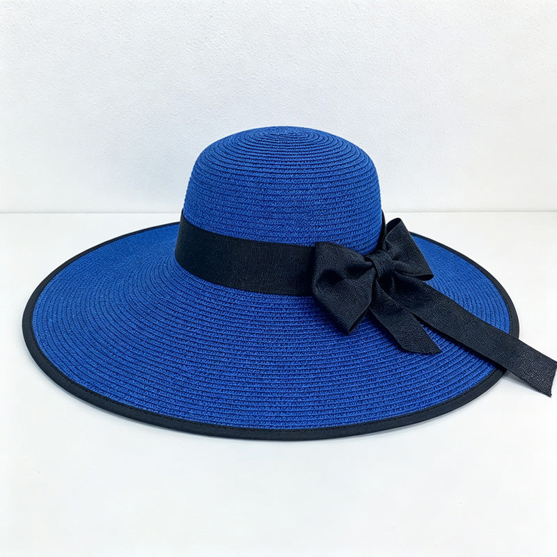 CouldNook Color Block Bow Back Sun Hat - Adjustable Wide Brim Style