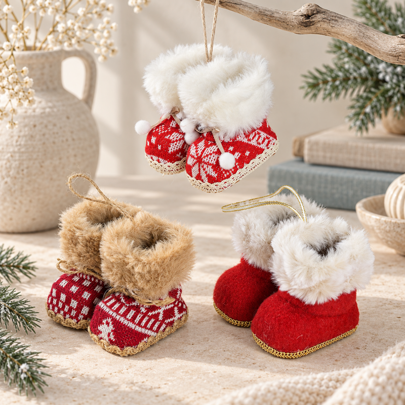 CouldNook Mini Christmas Boot Ornament - Faux Fur Cuff Pair