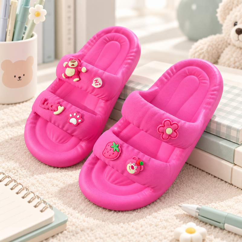 CouldNook Pink Platform Bear Slides - Strawberry Character Design