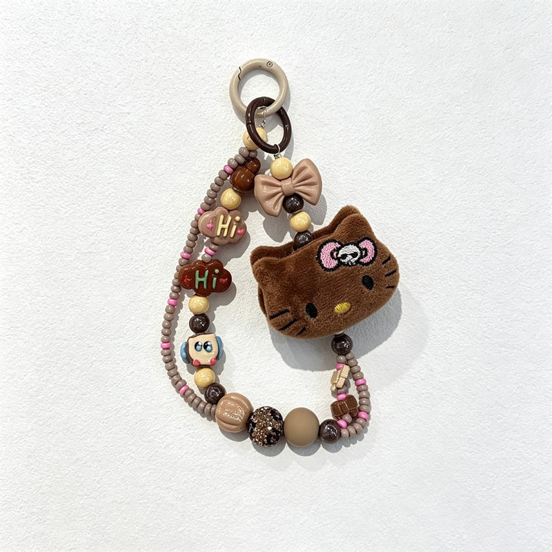 CloudNook Beaded Phone Wrist Strap-Plush Cartoon Cat Pendant