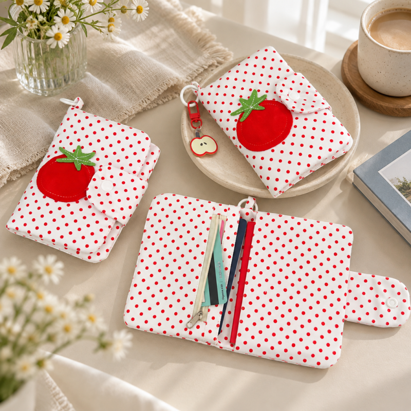 CouldNook Tomato Passport Holder - Red Polka Dots and Applique Front Detail