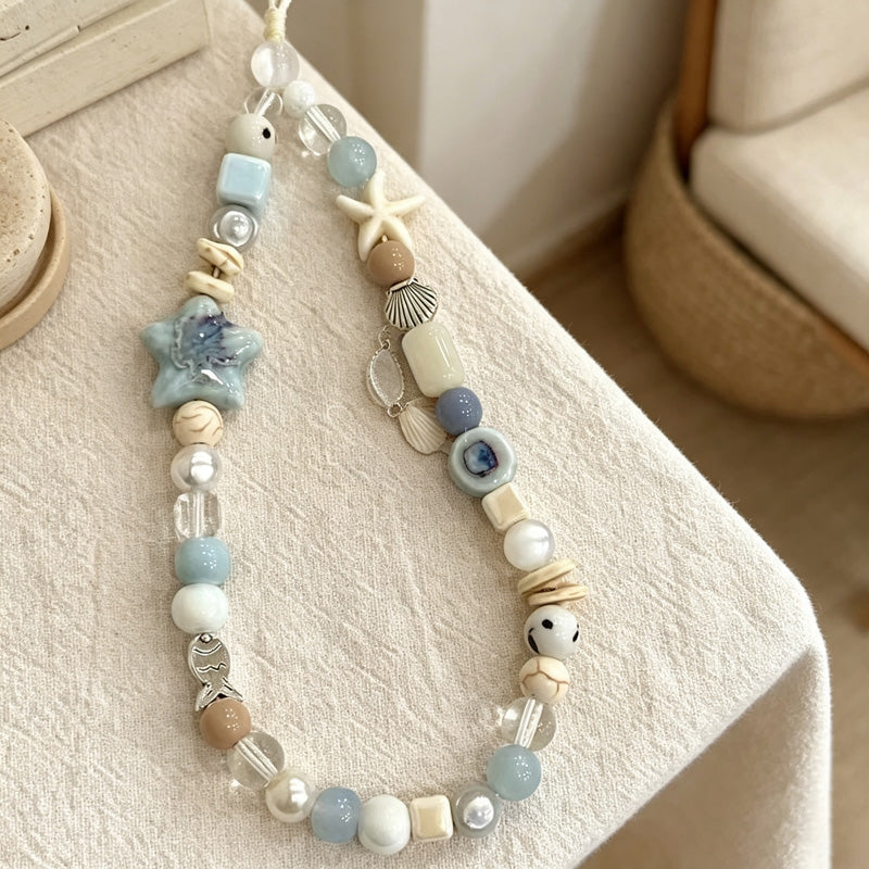 CloudNook Ocean Starfish Phone Charm‑Coastal Beaded Wrist Strap