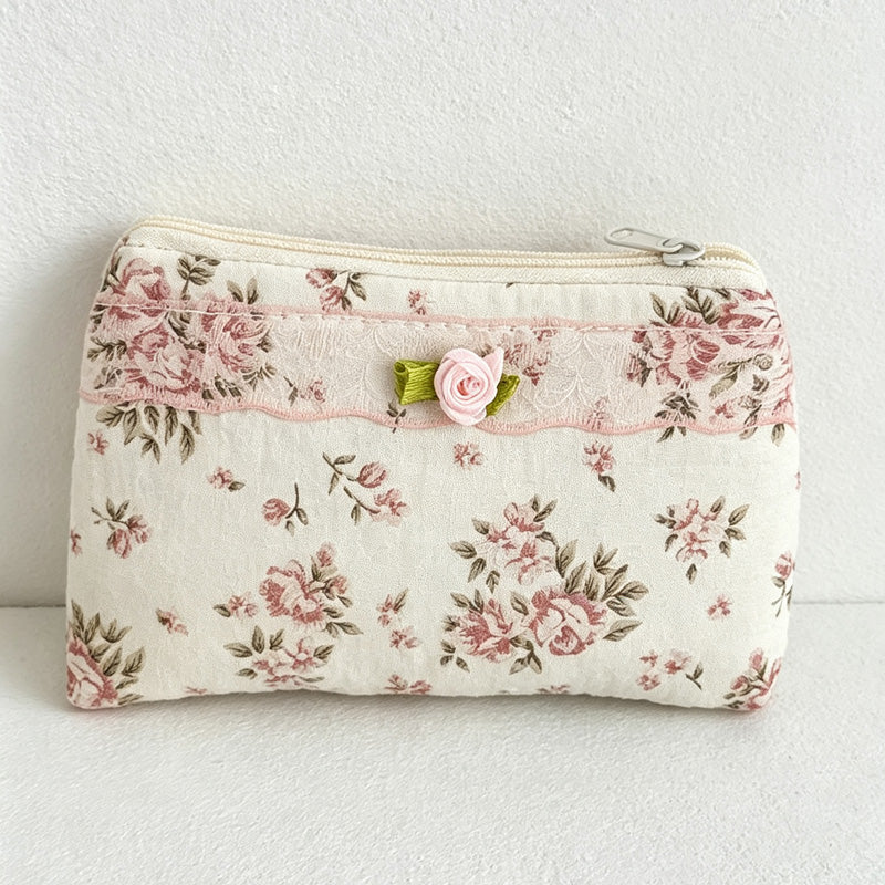 CouldNook Floral Coin Pouch - Lace-Edged Quilted Design Collection
