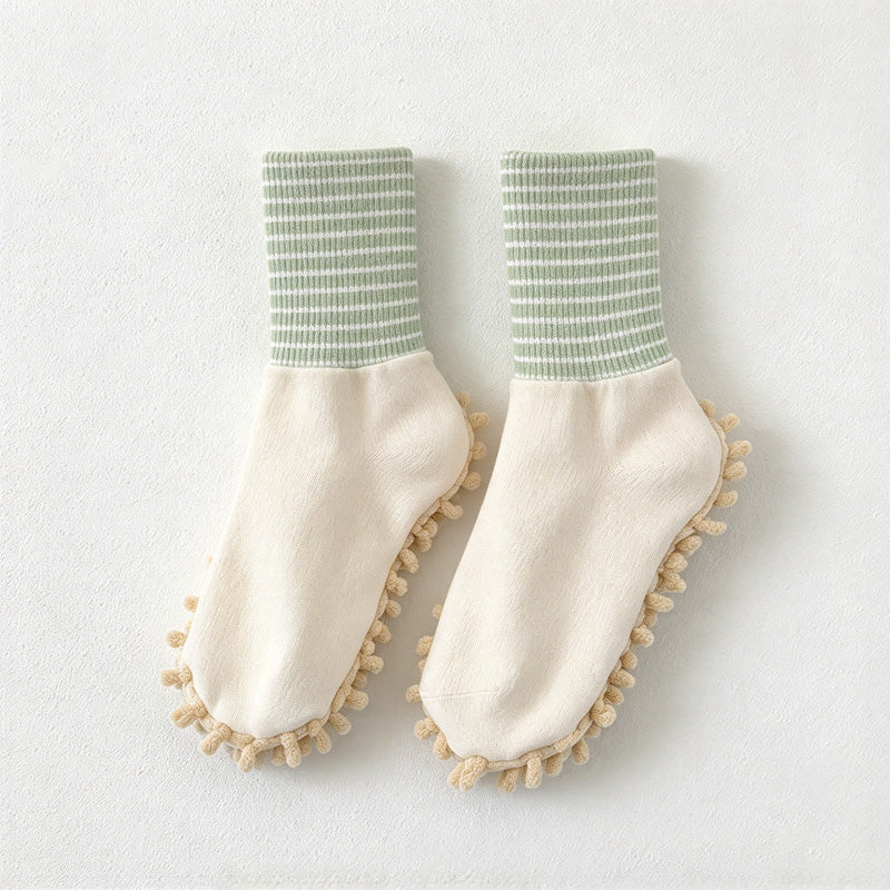 CouldNook Floor Cleaning Socks - Tufted Soles And Striped Ribbed Cuffs