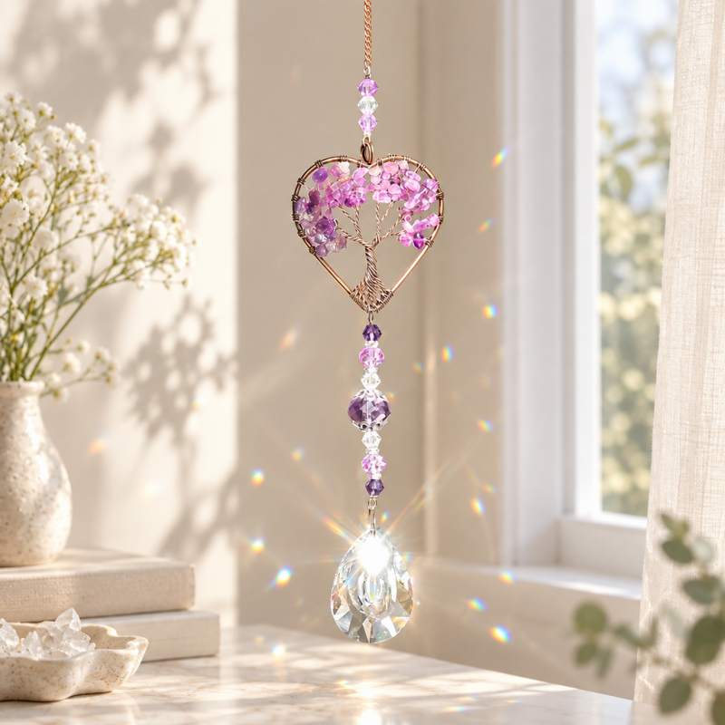 CouldNook Tree of Life Heart Hanging - Beaded Strand And Faceted Drop
