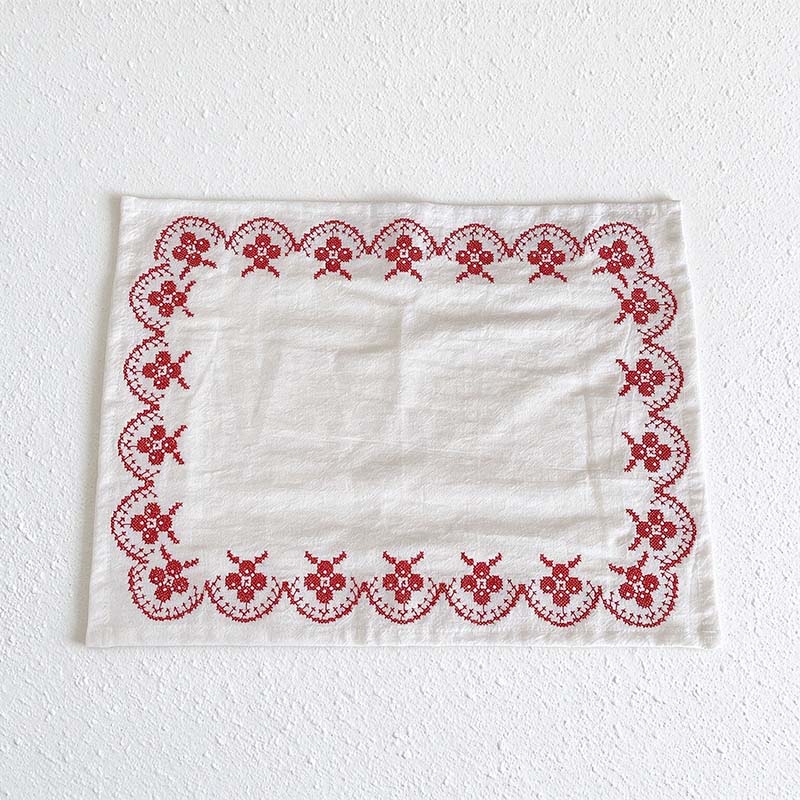 Embroidered Table Cloth with Red or Blue Border