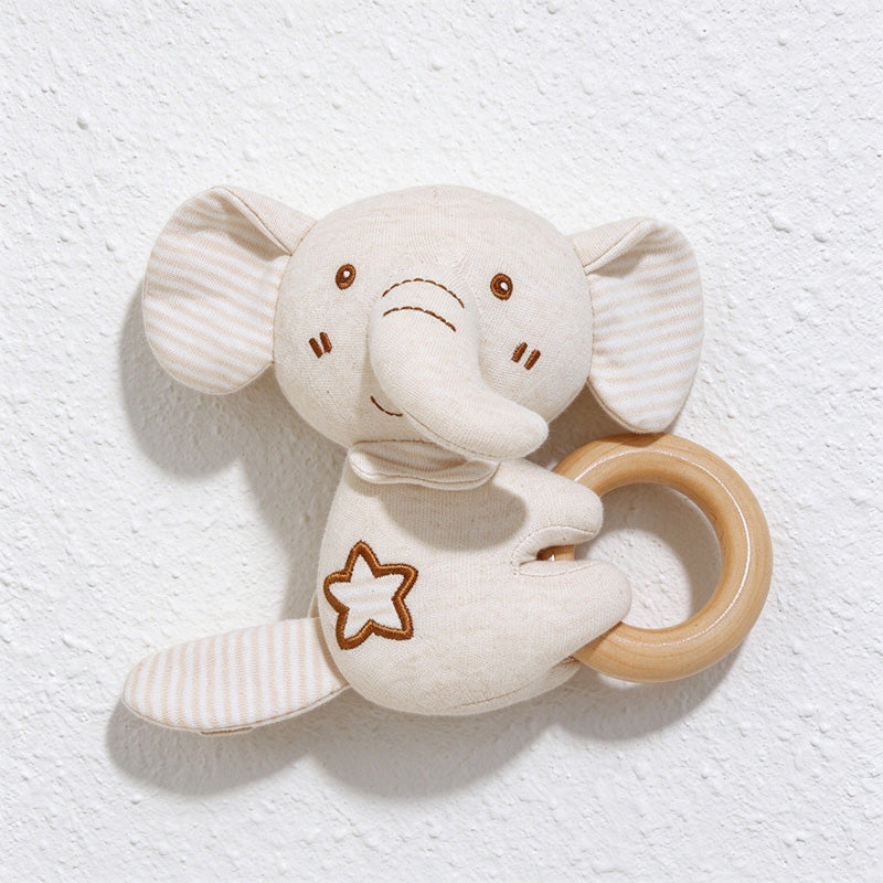 Animal Rattle with Side Wooden Grasping Ring
