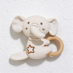 Animal Rattle with Side Wooden Grasping Ring