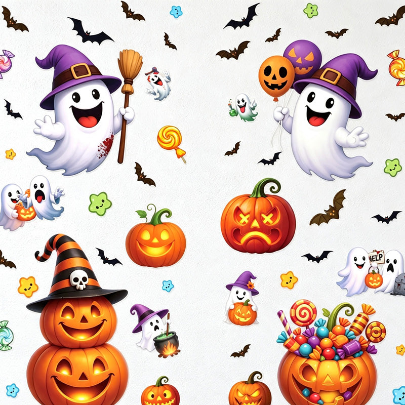 CouldNook Halloween Pumpkin Static Window Clings‑Jack‑O‑Lantern Candy Party Decor